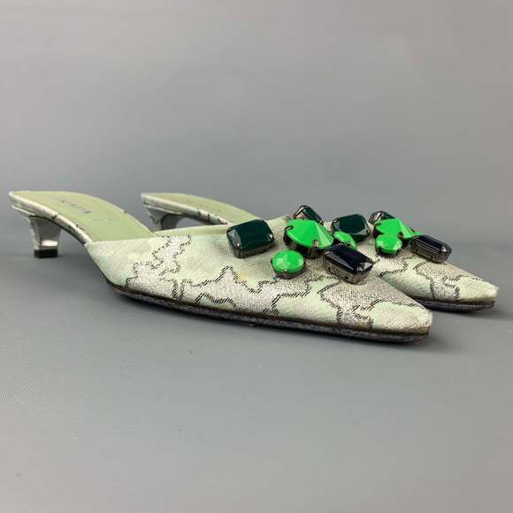 PRADA Green Embellishments Silk Kitten Heel Pumps - Picture 3 of 7